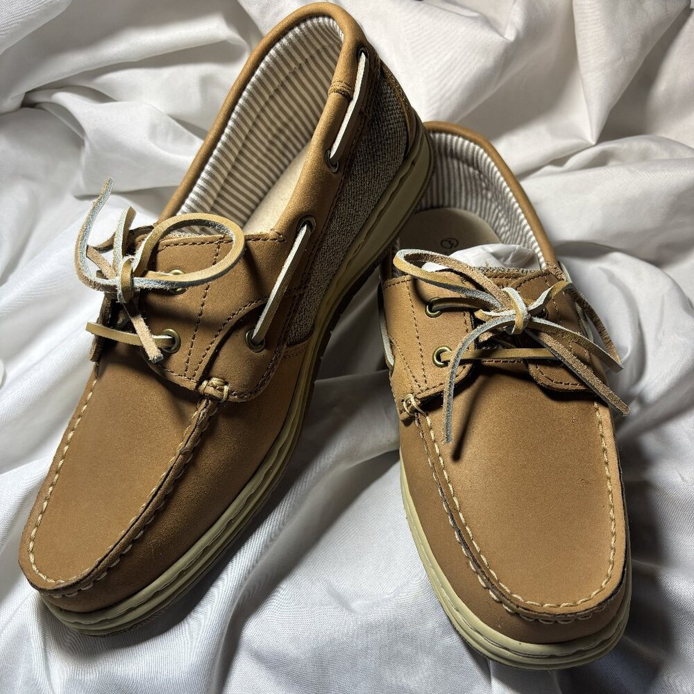 Magellan Outdoors Women’s Boat Shoes – Size 10 – Tan & Canvas – Excellent Condit